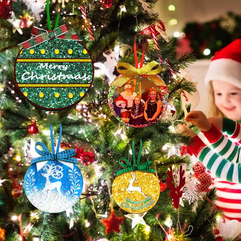 Juome Christmas Ornaments Resin Molds Silicone, 4 Pcs Round Shape Pendant Christmas Molds for Epoxy Resin, DIY Crafts Keychain Making Christmas Tree Decorations - Image 2